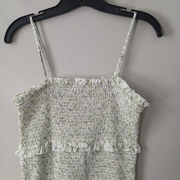 Mable Women's Size Large Smocked Long Ruffle Sleeveless Dress Green Floral Midi - Picture 13 of 16